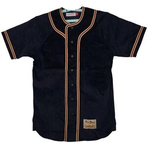 Fred Segal Mitchell & Ness Medium Baseball Jersey Navy‎ Corduroy Button Up New